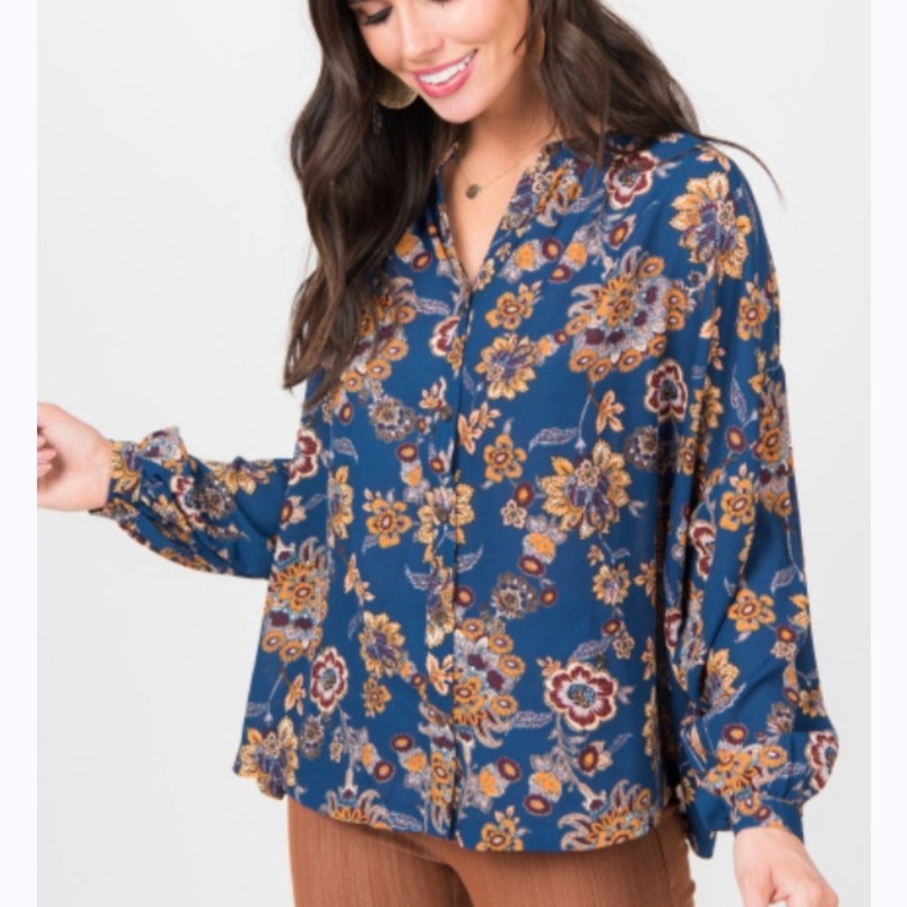 Peasant Top Denim Gold